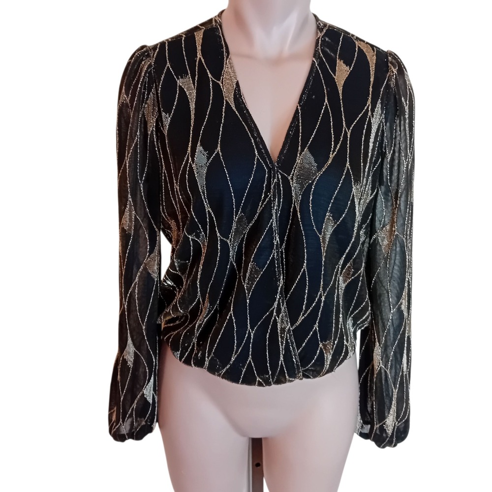 Autres Filles Sheer Arms Blouse Gold Metallic Sparkle Party Special Occasion XS
